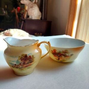 Vintage* Creamer & Sugar Bowl Country Setting Images (pre-40s)